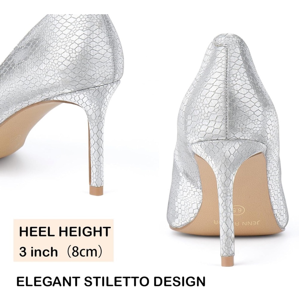 NEW| Metallic Silver Pointed Toe Stilettos Pumps - Picture 6 of 14